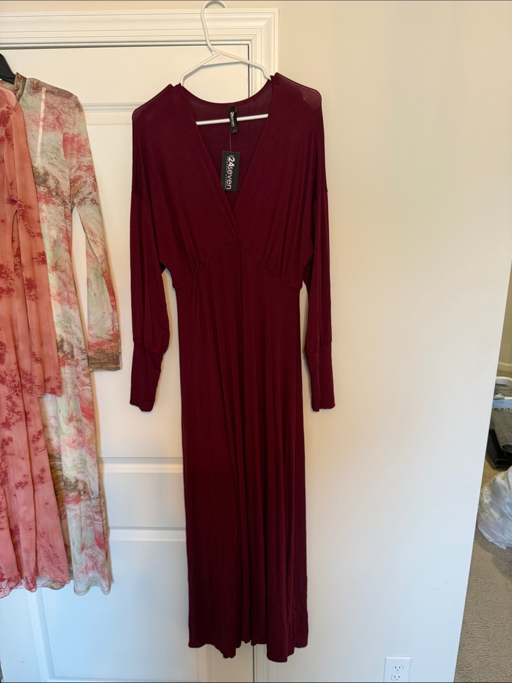 Long Sleeve Burgundy Maternity Maxi Dress by 24 Seven
